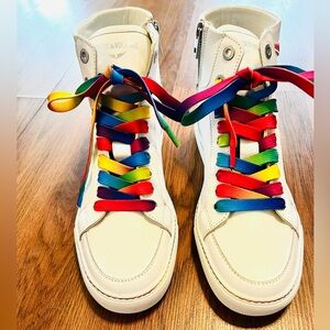 BNWT Zadig & Voltaire Multi-Colour High-Top Sneakers with Rainbow Laces 🌈